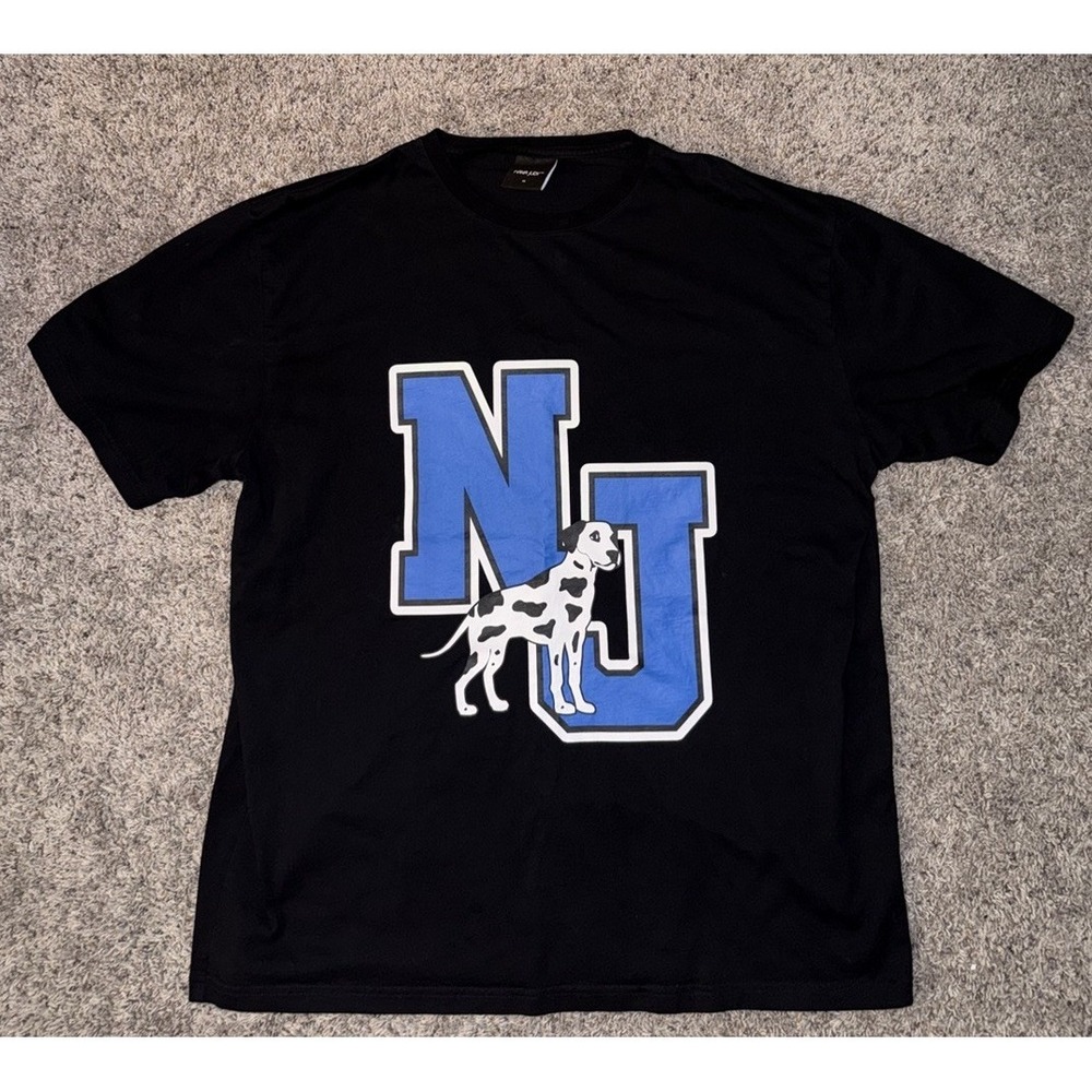 nANA jUDY Men's Black NJ & Dalmation Logo Crew Neck T-Shirt‎ X-Large